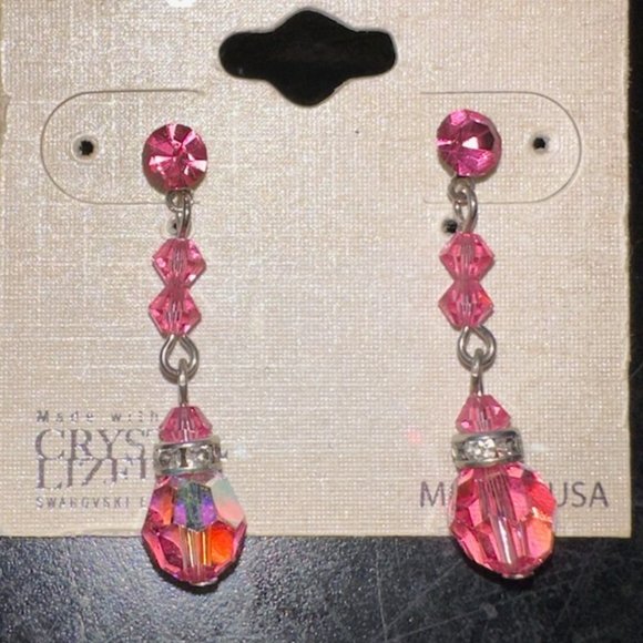 Crystal Avenue Jewelry - Pink Drop Earrings with Swarovski Crystals